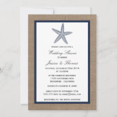 Navy Blue Starfish on Burlap Beach Wedding Shower Kaart (Voorkant)