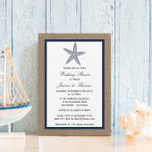 Navy Blue Starfish on Burlap Beach Wedding Shower Kaart