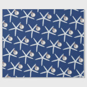 Navy Blue Starfish Pattern kerstcadeautje Cadeaupapier (Vlak)