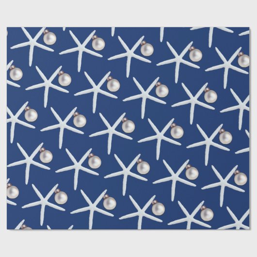 Navy Blue Starfish Pattern kerstcadeautje Cadeaupapier (Vlak)