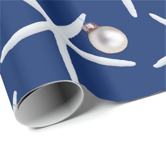 Navy Blue Starfish Pattern kerstcadeautje Cadeaupapier (Rol Hoek)