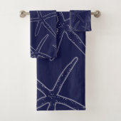 Navy Blue Starfish, Sand Dollar Bathroom Towel set Bad Handdoek (Insitu)