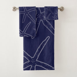 Navy Blue Starfish, Sand Dollar Bathroom Towel set Bad Handdoek