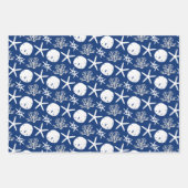 Navy Blue Starfish Sand Dollar Kerstmis Inpakpapier Vel (Voorkant)