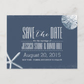Navy Blue Starfish & Sand Dollar Save the Date Aankondigingskaart (Voorkant)