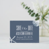 Navy Blue Starfish & Sand Dollar Save the Date Aankondigingskaart (Staand voorkant)