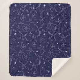 Navy Blue Starfish & Sand Dollar Sherpa Blanket Deken