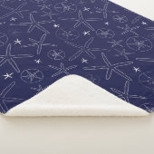 Navy Blue Starfish & Sand Dollar Sherpa Blanket Sherpa Deken (3/4)