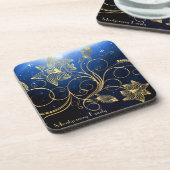 Navy Blue Starry Galaxy Gold Floral Naam Bier Onderzetter (Linkerzijde)