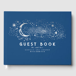 Navy Blue Stars Moon Night Sky Wedding Gastenboek