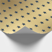 Navy Blue Stars Patroon op Metallic Gold Cadeaupapier (Hoek)
