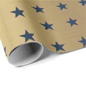 Navy Blue Stars Patroon op Metallic Gold Cadeaupapier (Rol Hoek)