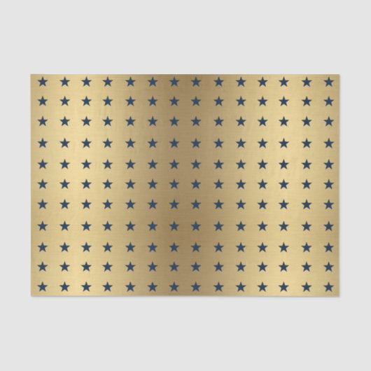 Navy Blue Stars Patroon op Metallic Gold Tissuepapier (Voorkant)