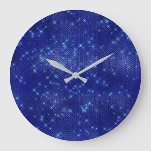 Navy Blue Stars Sequin Metallic Diamond Sparkly Grote Klok (Voorkant)