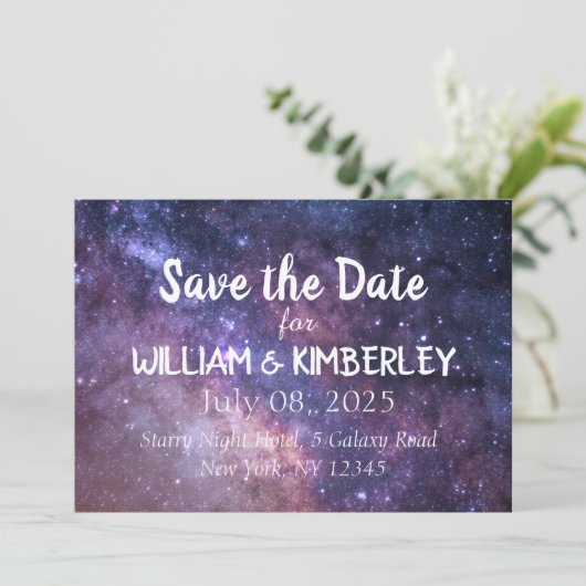 Navy blue Stars Sky Galaxy Elegant Wedding Save The Date (Staand voorkant)