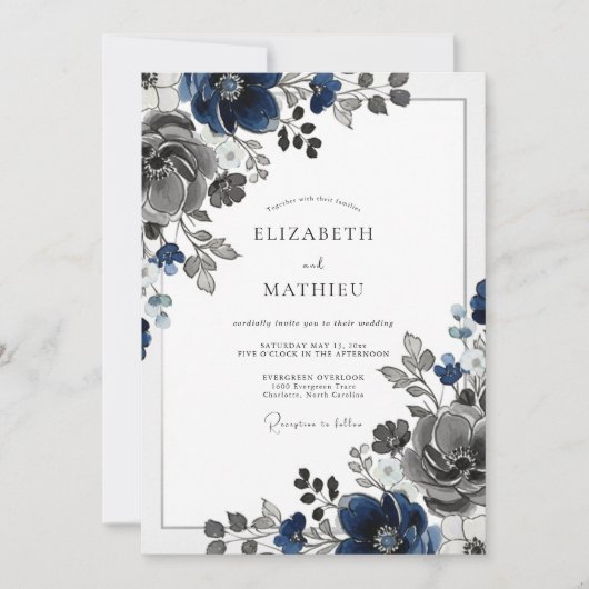 Navy Blue Stately Winter Wedding Kaart (Voorkant)