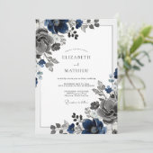 Navy Blue Stately Winter Wedding Kaart (Staand voorkant)