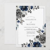 Navy Blue Stately Winter Wedding Kaart (Voorkant / Achterkant)