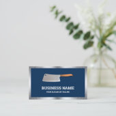 Navy Blue Steel Butcher Knife Meat Shop Visitekaartje (Staand voorkant)