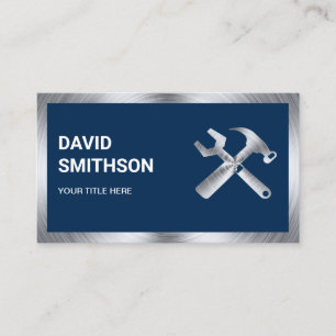 Navy Blue Steel Handyman Auto Repair Mechanic Visitekaartje