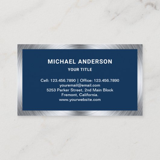 Navy Blue Steel Motorbike Motorfiets Monteur Visitekaartje (Achterkant)