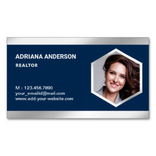 Navy Blue Steel Silver Real Estate Photo Realtor Magnetisch Visitekaartje