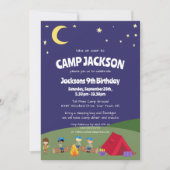 Navy Blue Sterrennacht Camping Birthday Party Kaart (Voorkant)