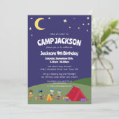 Navy Blue Sterrennacht Camping Birthday Party Kaart (Staand voorkant)