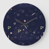 Navy Blue Sterrennacht Doodle grote klok (Voorkant)