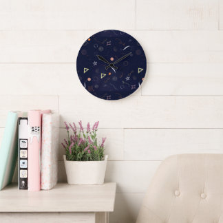 Navy Blue Sterrennacht Doodle grote klok