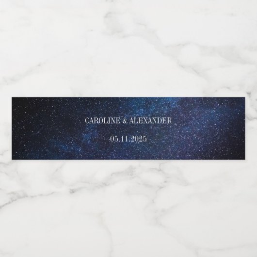 Navy Blue Sterrennacht Sky Stars Cosmos Water Waterfles Etiket (Enkel label)