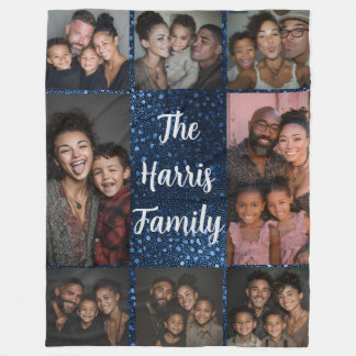 Navy Blue Stippen Familie Fotocollage Fleece Deken