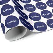 Navy Blue Stippen Pattern on White, met naam Cadeaupapier (Rol Hoek)