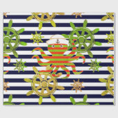 Navy blue strees nautisch patroon cadeaupapier (Vlak)