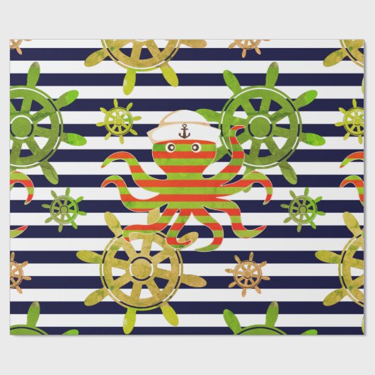 Navy blue strees nautisch patroon cadeaupapier (Vlak)