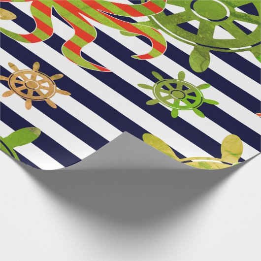 Navy blue strees nautisch patroon cadeaupapier (Hoek)