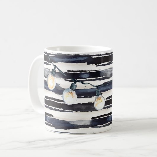 Navy Blue Strepen Lichtbollen Koffiemok (Voorkant links)