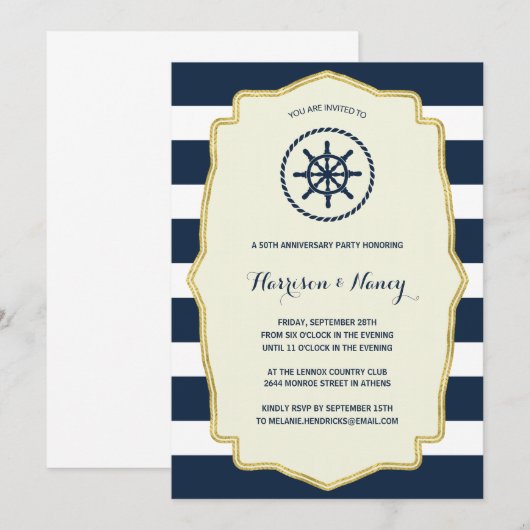 Navy Blue Strepen | Naamloos Jubileumfeest Kaart (Voorkant / Achterkant)