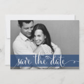 Navy Blue Strepen Save the Date Foto Aankondiging (Voorkant)