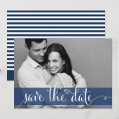 Navy Blue Strepen Save the Date Foto Aankondiging (Voorkant / Achterkant)