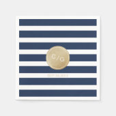 Navy blue strepen simpele moderne trouwmonogram servet (Voorkant)