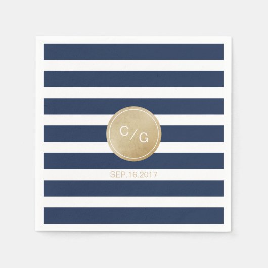 Navy blue strepen simpele moderne trouwmonogram servet (Voorkant)