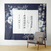 Navy Blue String Licht Bloemen Fotocabine Achtergr Wandkleed (In Situ (horizontaal))
