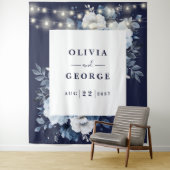 Navy Blue String Licht Bloemen Fotocabine Achtergr Wandkleed (In situ)