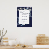 Navy Blue String Licht Bloemen Huwelijk Welkom Tek Poster (Keuken)