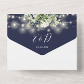 Navy Blue String Lichten Groen Monogram Huwelijk All In One Uitnodiging (Achterkant)