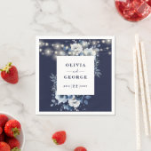 Navy Blue String Lights Bloemen Trouwservet Servet (Insitu)