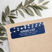 Navy Blue String Lights Bruiloft Adresetiketten Etiket