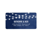 Navy Blue String Lights Bruiloft Adresetiketten Etiket (Voorkant)