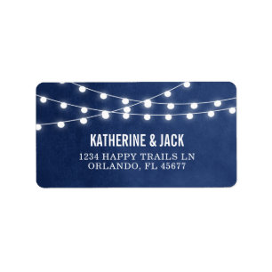 Navy Blue String Lights Bruiloft Adresetiketten Etiket